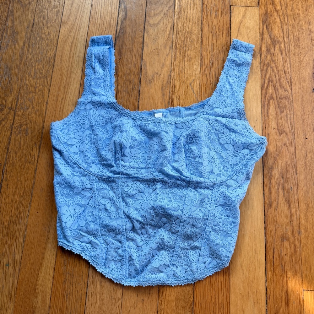 Pink Victoria’s Secret blue lace corset style bralette
